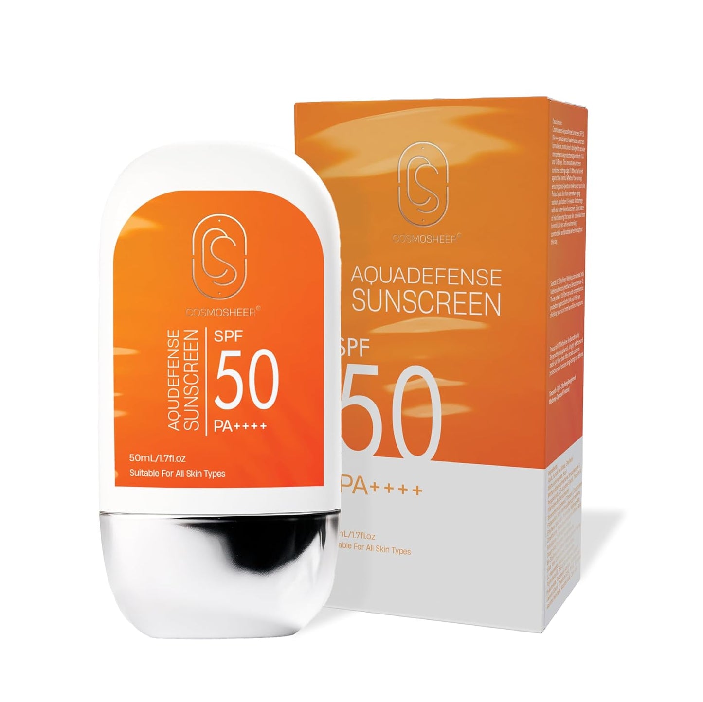 Aquadefense Sunscreen SPF 50 PA+++ with packaging on a white background