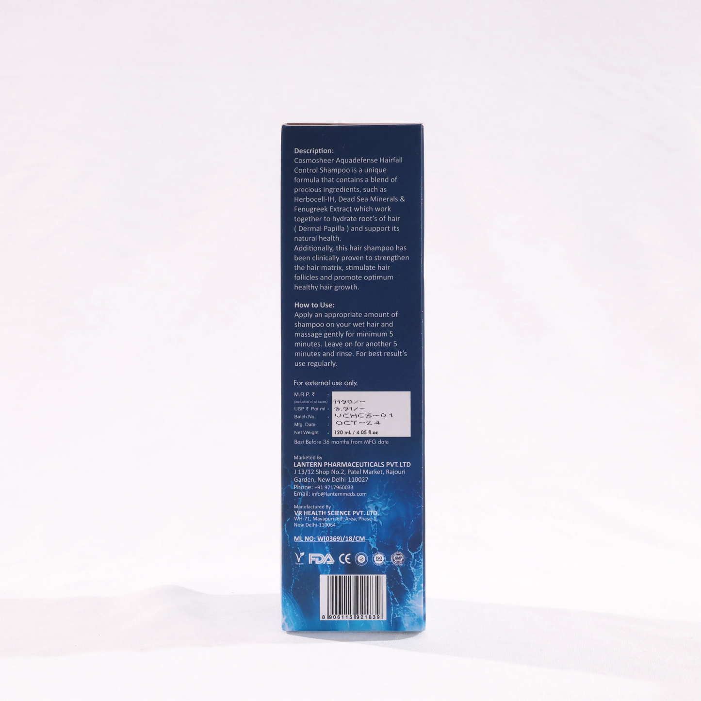 Aquadefense Hair Fall Control Shampoo (water-based shampoo) | 120 ml