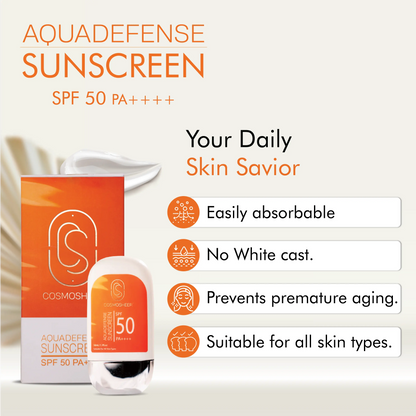 Aquadefense Sunscreen SPF 50 PA ++++ (Protection from UVA & UVB rays ) | 50 ml