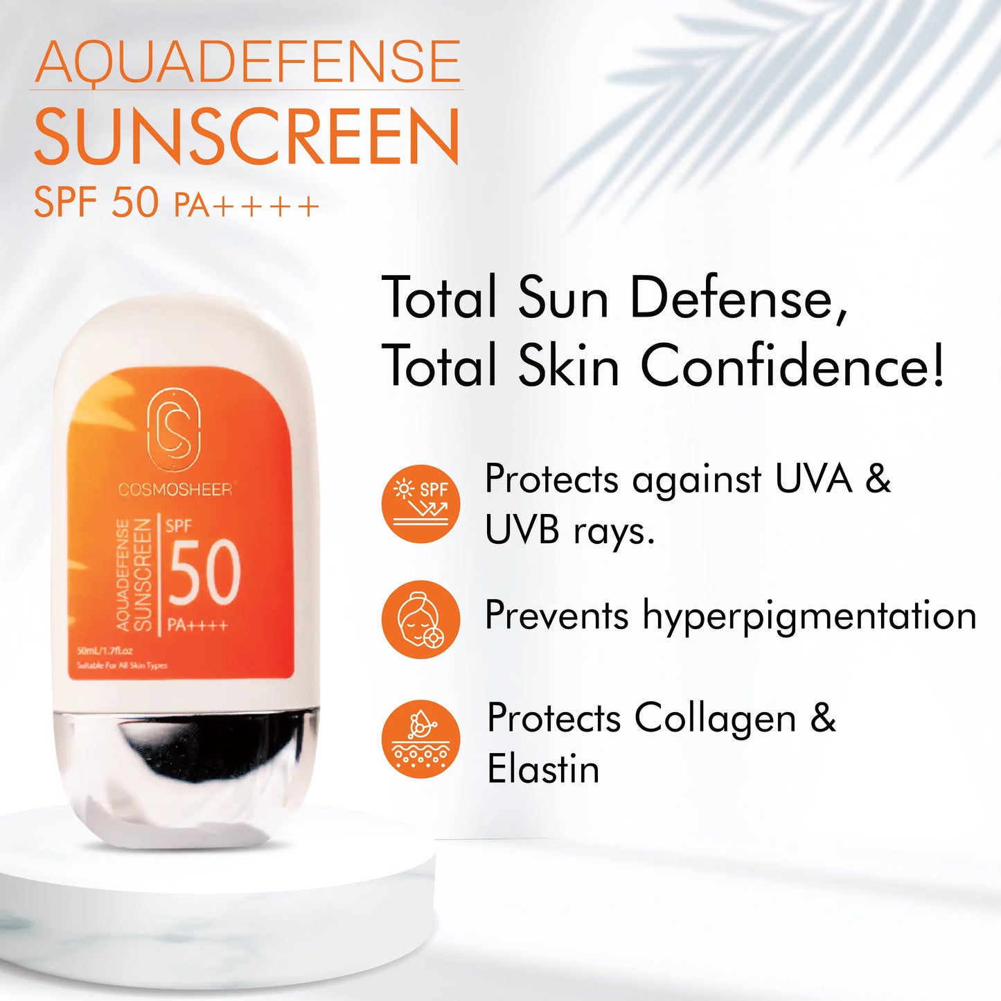 Aquadefense Sunscreen SPF 50 PA ++++ (Protection from UVA & UVB rays ) | 50 ml