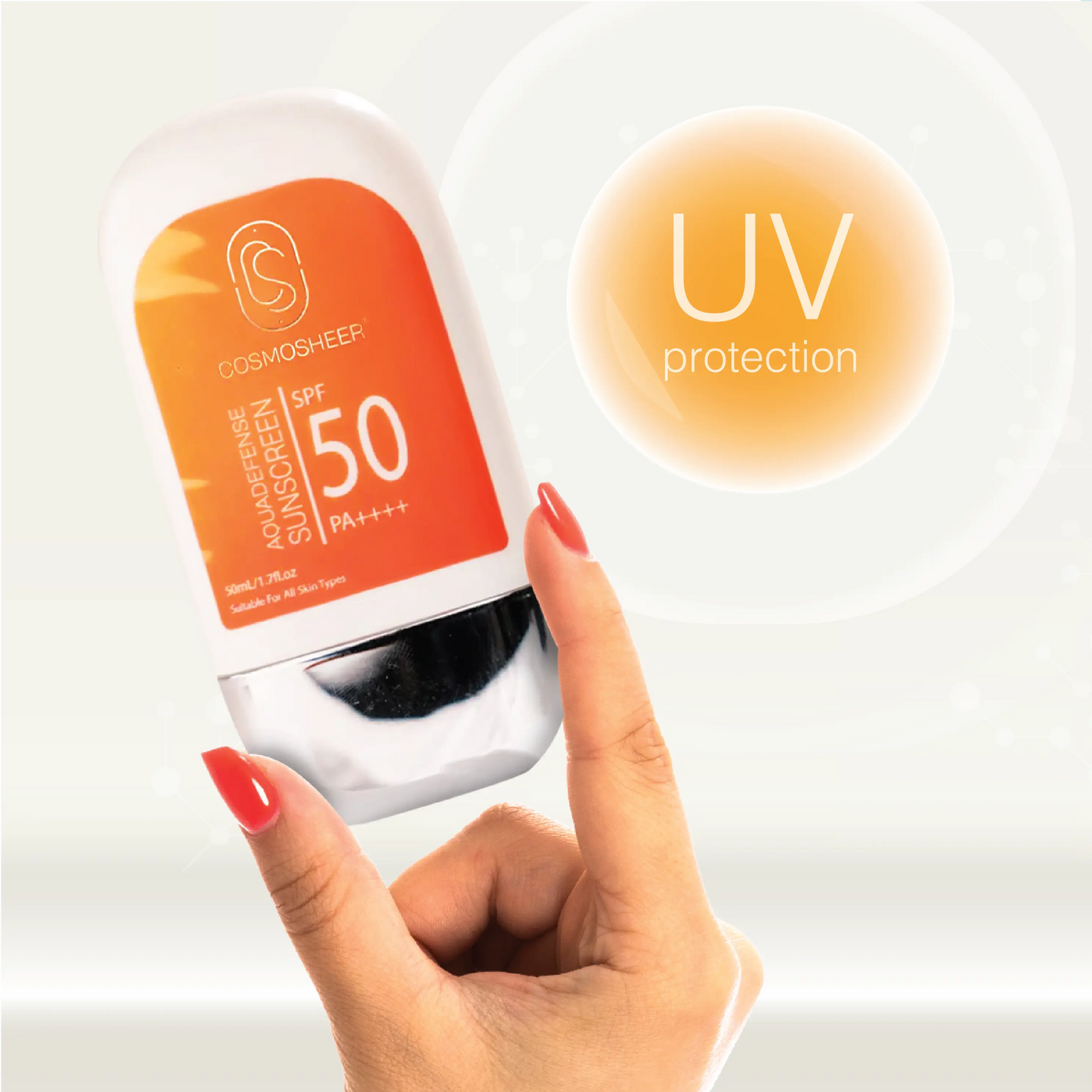 Aquadefense Sunscreen SPF 50 PA ++++ (Protection from UVA & UVB rays ) | 50 ml