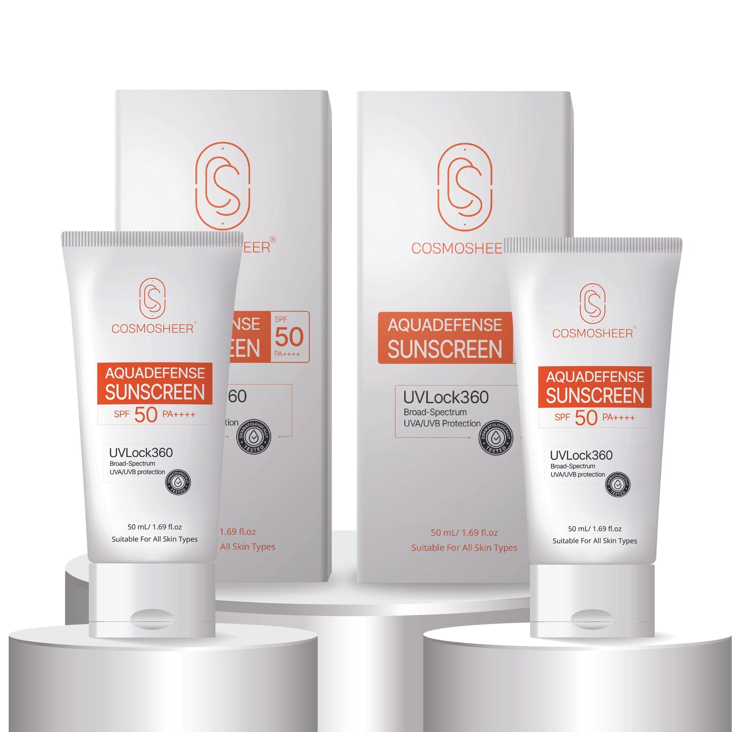 Aquadefense Sunscreen SPF 50 PA++++ | Broad Spectrum UVA & UVB | Water-Resistant | Lightweight Hydrating Lotion | 50 ml | Pack of 2